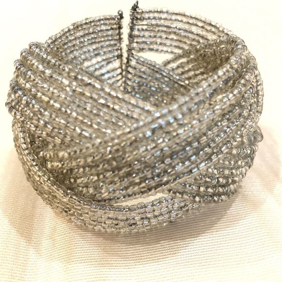 Silver Seed Bead Cuff Bracelet - Picture 11 of 13